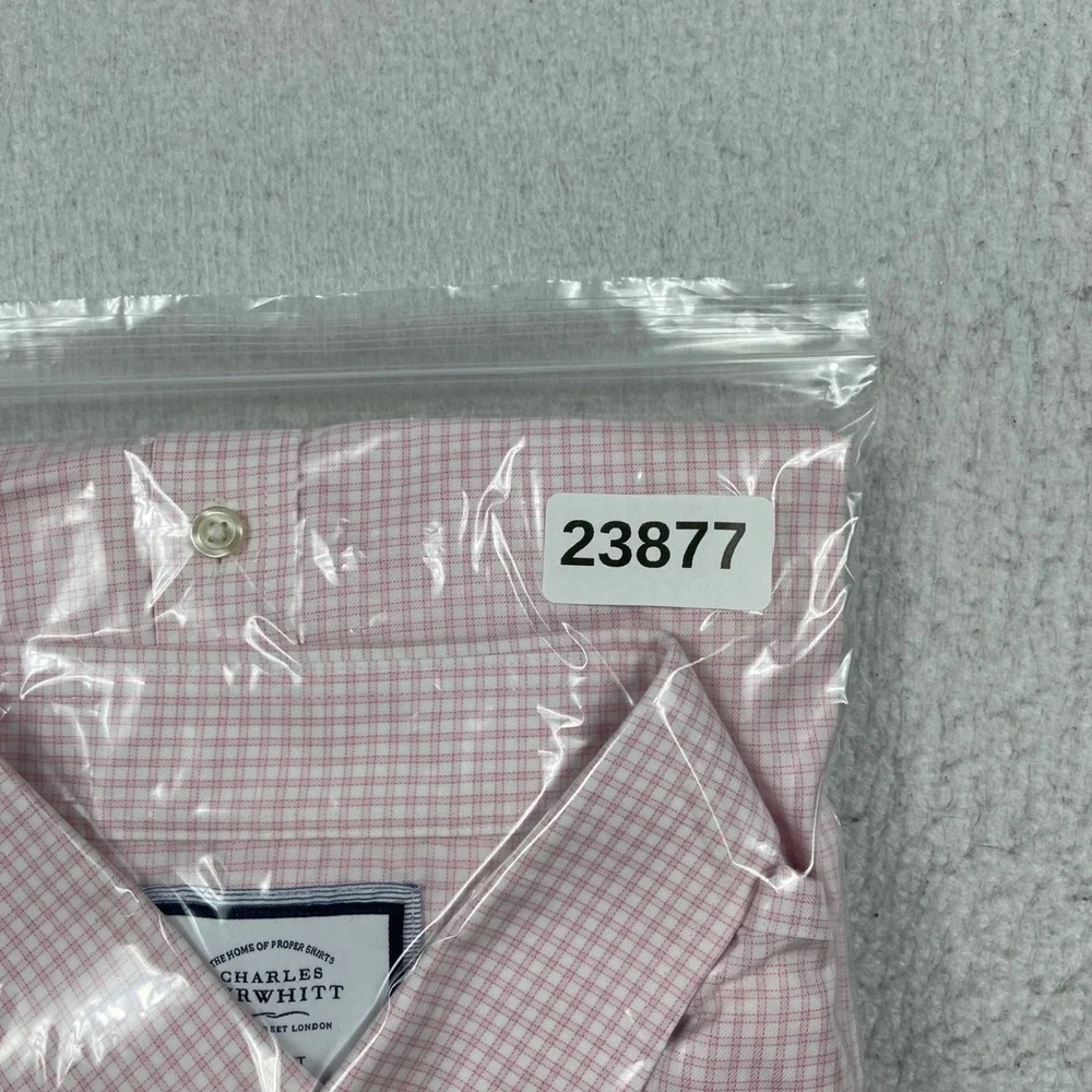 Charles Tyrwhitt Dress Shirt Mens 18/35‎ Pink Micro Check Non Iron Classic Fit